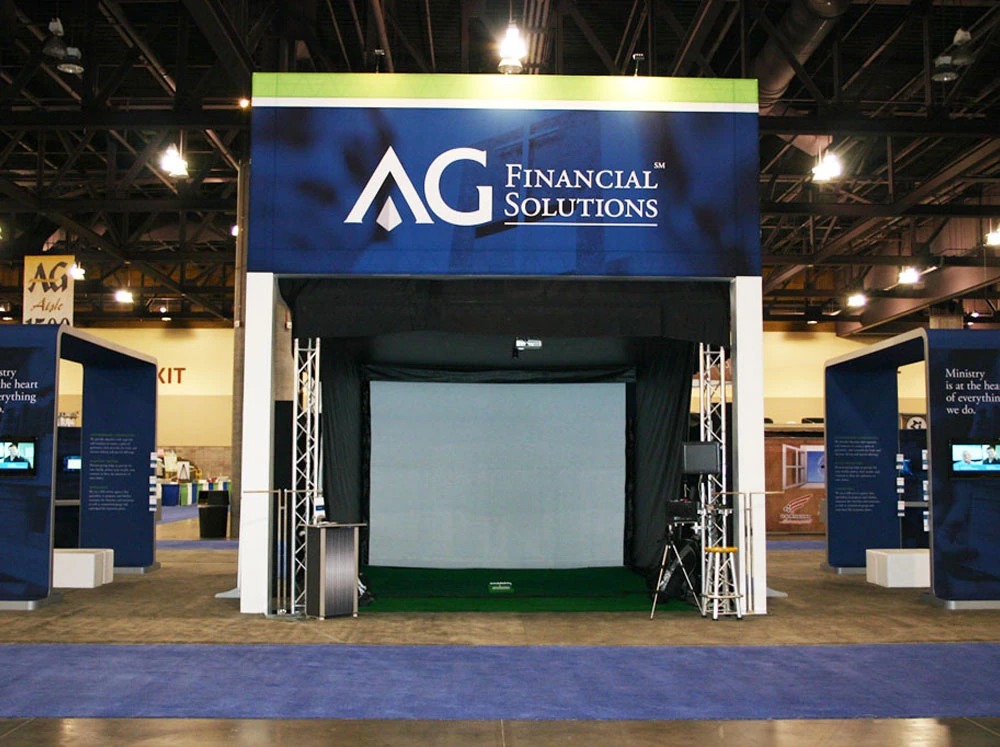 AG Financial golf simulator experience on the trade show floor