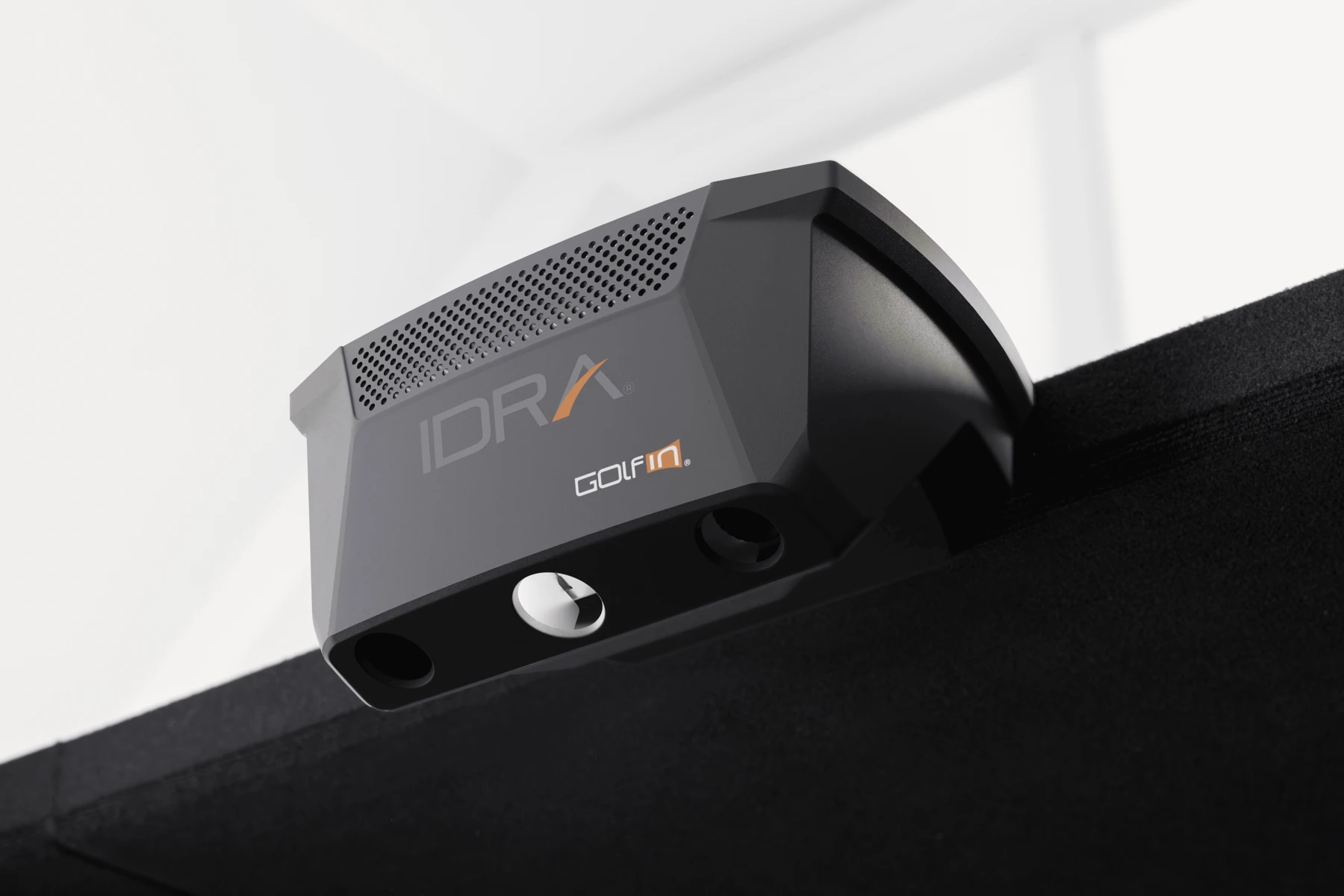 GolfIn IDRA overhead launch monitor mounted on a simulator enclosure