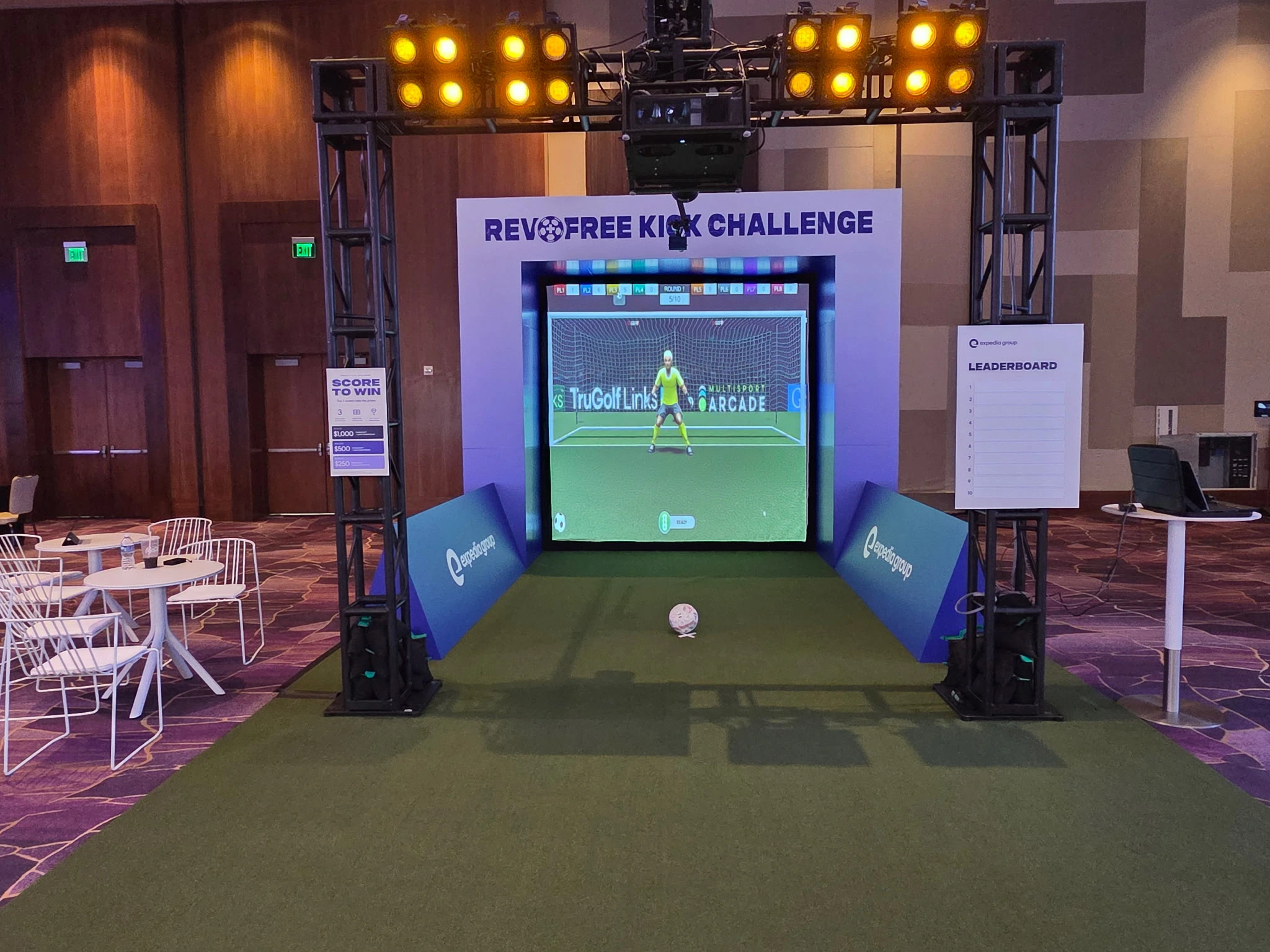 Multisport camera in use at a branded indoor soccer simulator activation