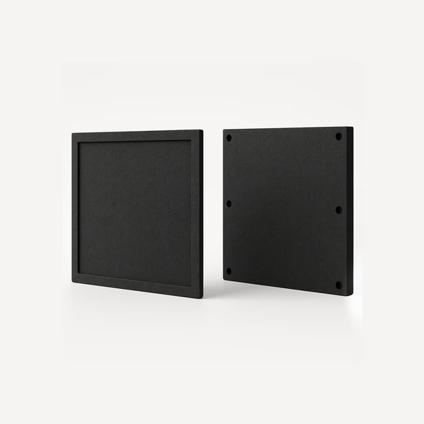 Illustration showing the front and rear of the charcoal acoustic wall panel