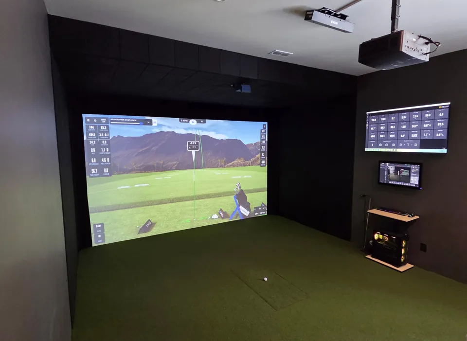 Golf simulator installation in a new custom home in Sandy, Utah
