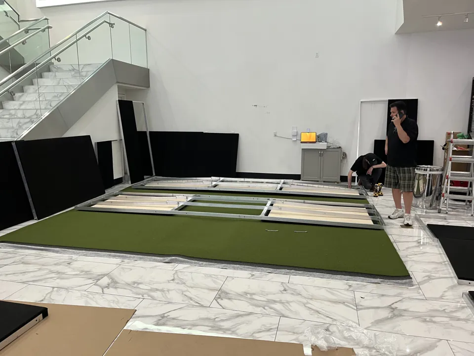 Simulator floor sections being assembled for the UN Forum Shops showcase in Las Vegas